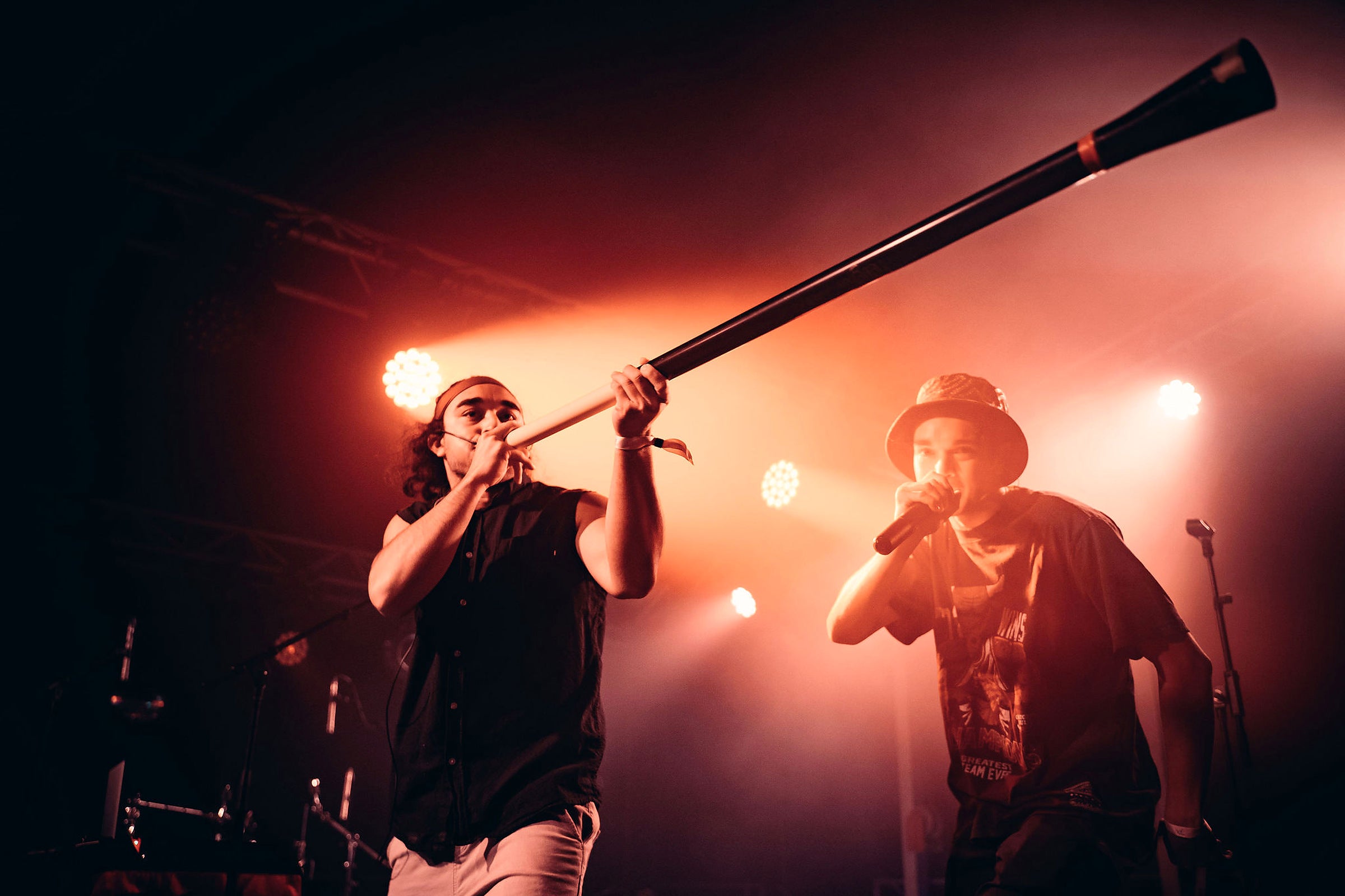 Live didgeridoo performance on stage